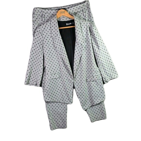 7th Avenue Design Studio Pant Suit 14 Grey Black Polka Dot Ruched Sleeve Stretch - Picture 2 of 16